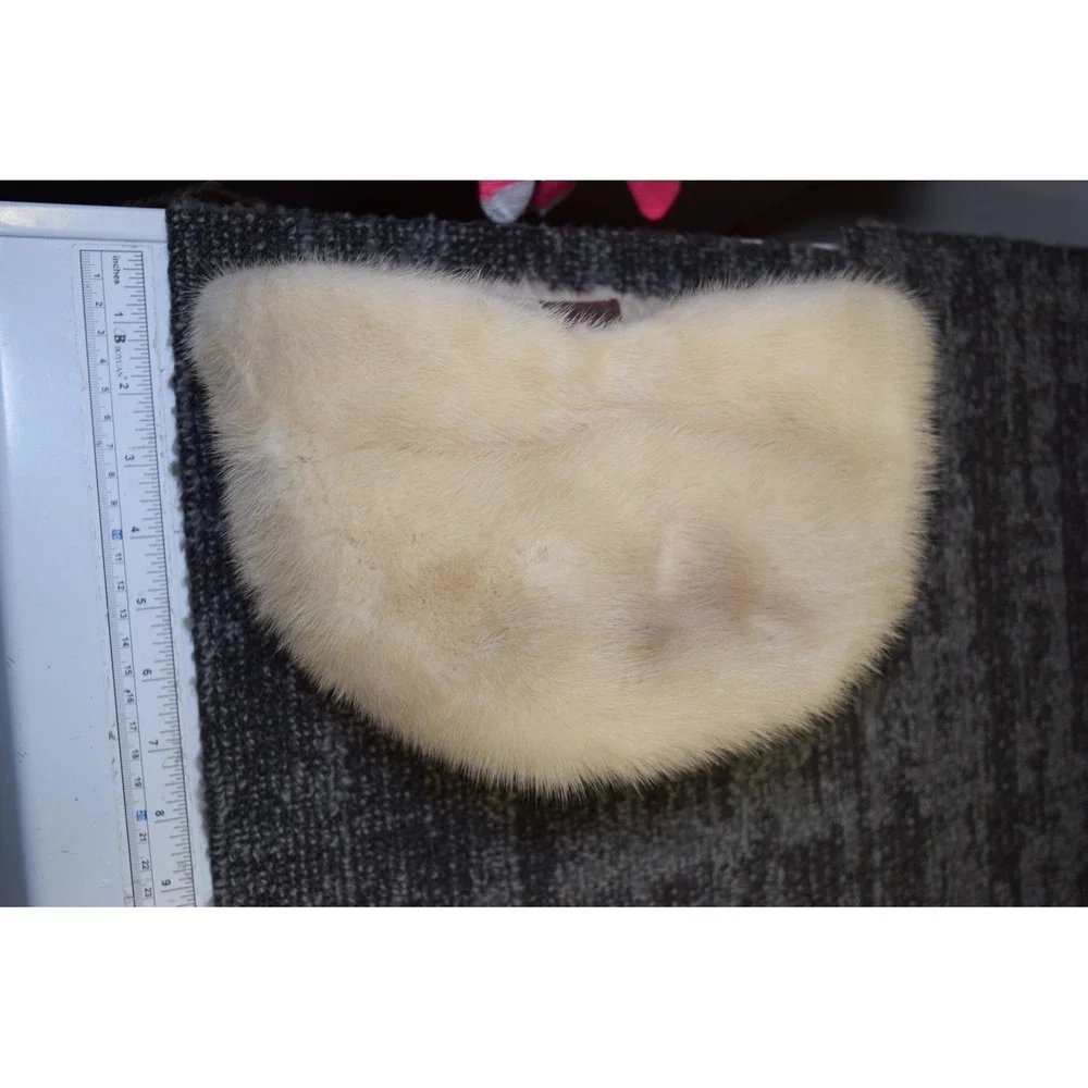 Evans Chicago Vintage WHITE MINK Soft Real Fur Winter Hat Womens S Initials BWL